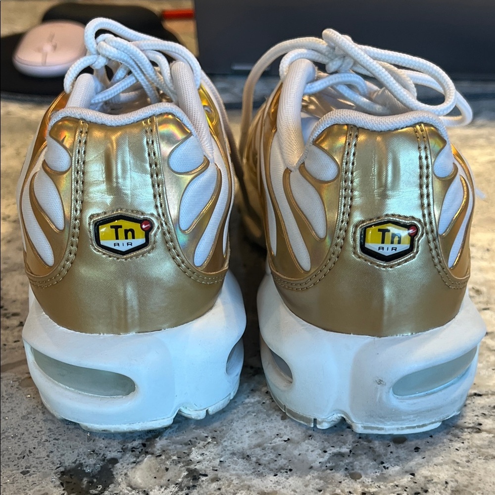 SOLD Nike Women's Air Max Plus TN White and Gold Sneakers - Picture 5 of 10